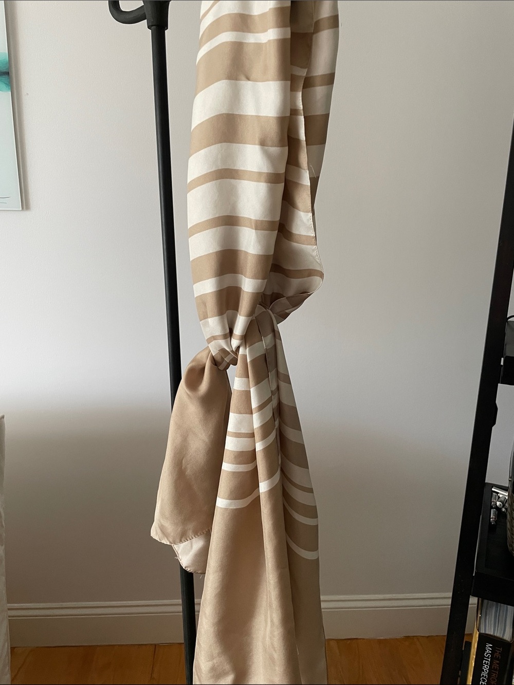 Ann Taylor Beige and White Striped Silk Scarf